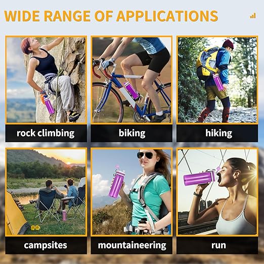Filtered Water Bottle,Camping Water Purifier Bottle,Portable Press Water Bottle with Filter for Hiking,Travel,Survival,Backpacking, Drinking, Emergency -Pink