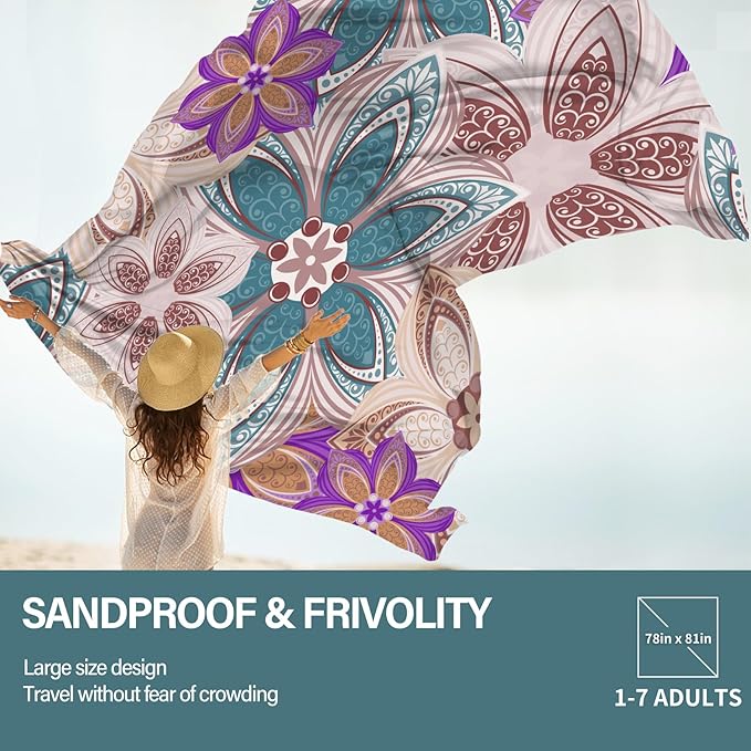 Beach Blanket Oversized Extra Large 78" X 81",Waterproof Sandproof Beach Blanket 1-7 Adults Lightweight Durable for Travel Camping Hiking Picnic