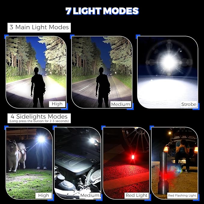 Rechargeable Flashlights High Lumens, 990000 Lumen Super Bright LED Flashlight with Adjustable 7 Modes & 12H Long Runtime, Powerful Waterproof Handheld Flash Light, Flashlights for Home Camping...
