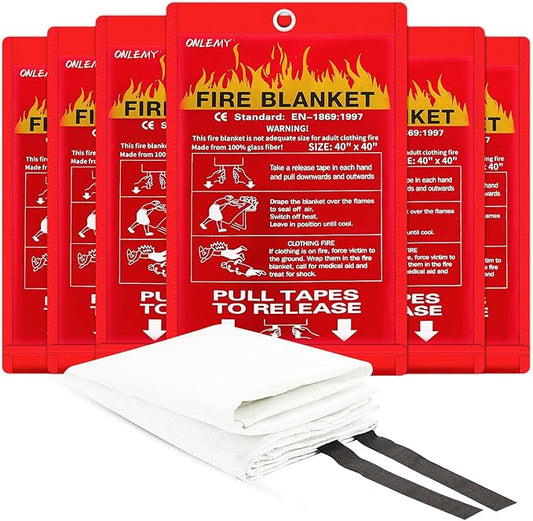 Fire Blanket - 6 Pack - 40" x 40" Emergency Fire Blanket for Home and Kitchen, Suppression Flame Retardant Emergency Fire Blanket for Camping, Grill, Kitchen, Home, Car, School, Warehouse