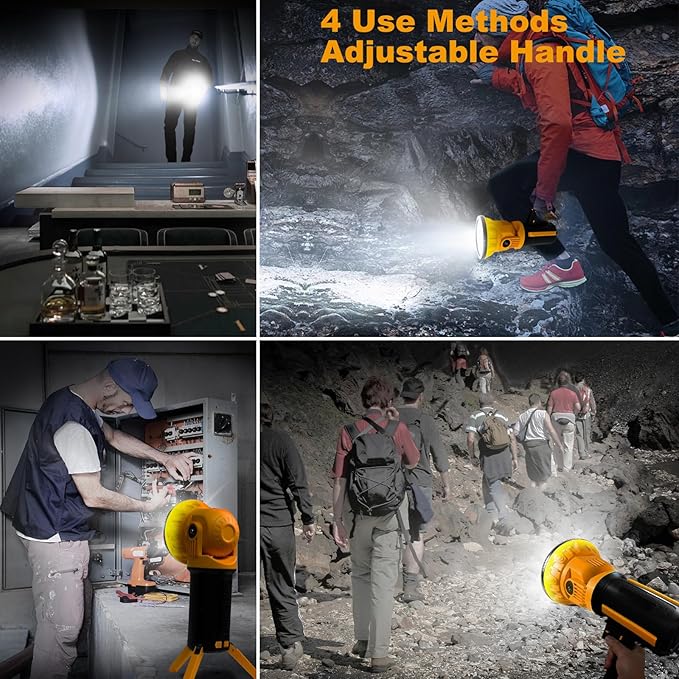 LED Cordless Work Light, Rechargeable Work Light with Foldable Tripod Stand, 180 Degree Rotating, Detachable Handheld Flashlight, 5000 Lumen, Lighting for Workshop, Camping, Outdoor(Medium)
