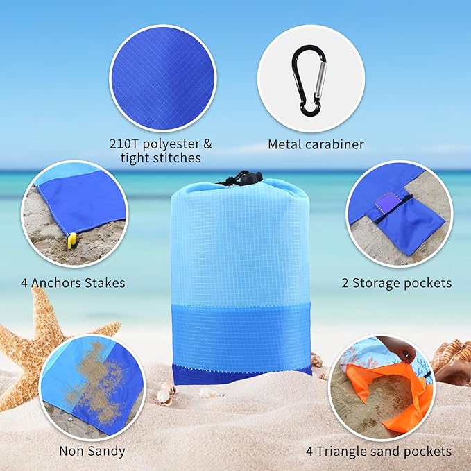 NewDoar Beach Blanket Sandproof Extra Large for 1-3 Adults / 1-8 Adults Sand Free Beach Mat Picnic Blanket Waterproof Oversized Lightweight Picnic Mat for Camping Hiking Beach Travel-1-8person