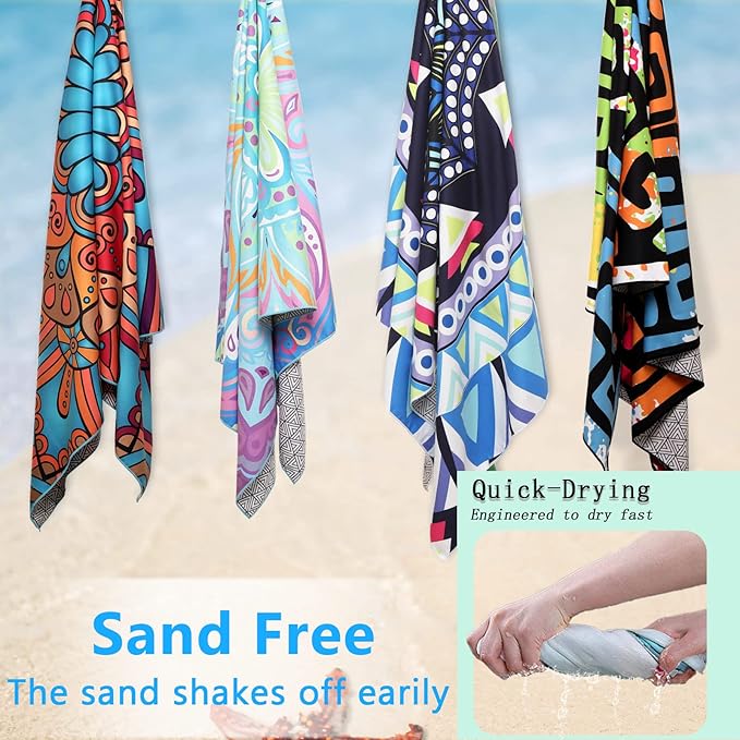 Microfiber Beach Towels 2 Packs, Oversized Quick-Dry Towels for Adults, Lightweight Thin Towels (72" x 36") for Swimming, Beach, Camping