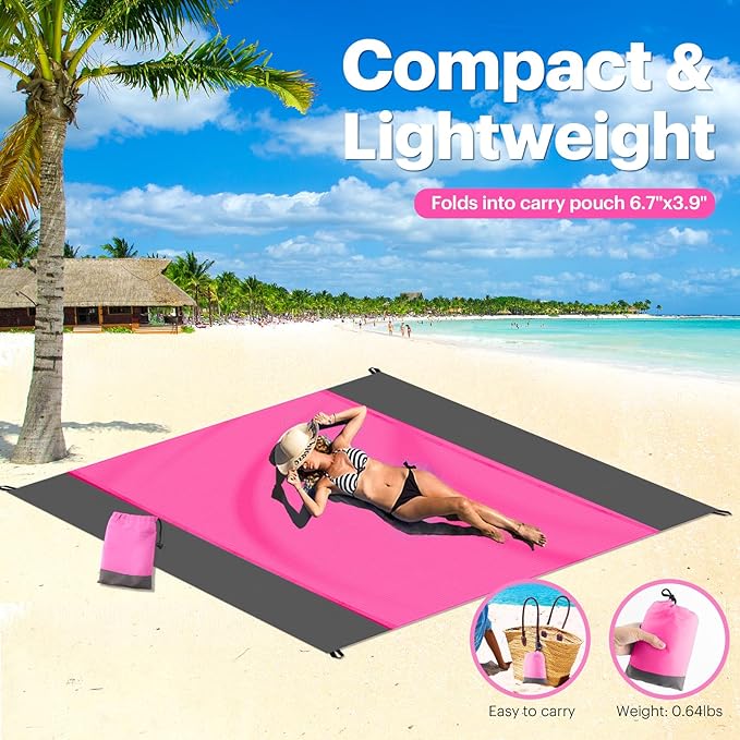 EASYFUN Beach Blanket Sandproof Oversized, 118'' × 110'' Extra Large Beach Mat, Portable Picnic Mat for Travel Camping Hiking, Light Weight Beach Essentials Family Water Resistant Mat Nylon 210T