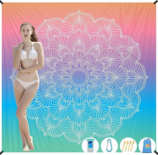 Beach Blanket Waterproof Sandproof 1-7 Adult Oversized 78 '' × 81 '' Lightweight Durable Compact Sand Free Beach Mat for Travel Camping Hiking Picnic Blanket Extra Large