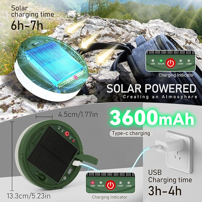 Camping String Lights,Solar Rechargeable Portable Outdoor LED String Light with Remote Control(39.4 Ft Multicolored Lights),Yard Tent Hanging Garden Party Festival Deco String Lights