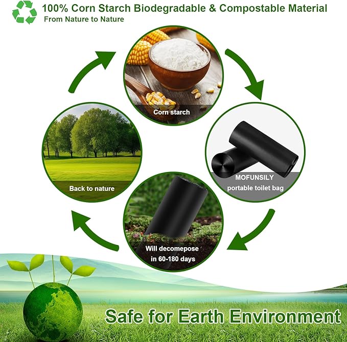 80 Portable Toilet Bags, Thickened Biodegradable 8 Gallon Compostable Camping Toilet Bags for 5 Gallon Bucket Toilet, Camp Toilet Waste Bags,Poop Bags for Outdoor,Hiking, Boating