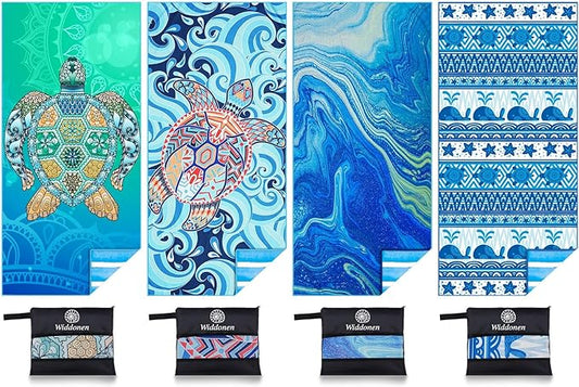 4 Pack Microfiber Lightweight Beach Towel Sand Free Quick Dry Absorbent Thin Compact Towels for Swimming Pool Camping Beach Accessories Large Easy Pack Travel Things for Vacation Essentials Gift