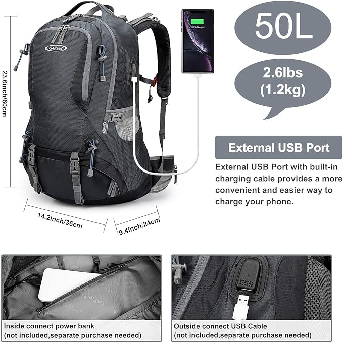 G4Free Men,Women Hiking, Dark Grey, L