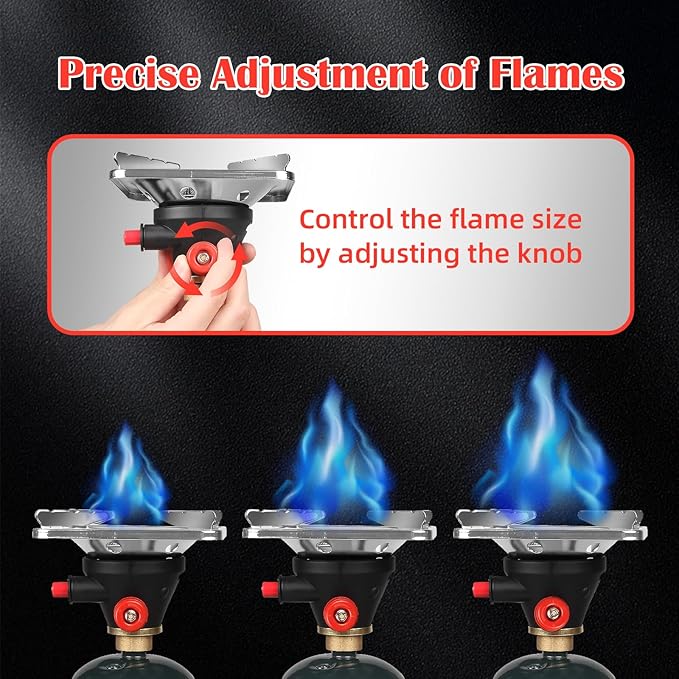 DOMINOX Portable Propane Camping Stove with Button Starter, 10,000 BTU Burner Propane Stove, Backpacking Stove with Precise Temperature Control for Camping & Hiking (Propane Tank Not Included)