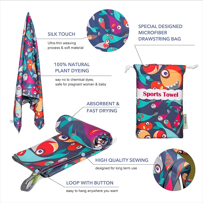4Monster Microfiber Beach Towel Quick Dry,Super Absorbent Lightweight Travel Towel for Swimmers, Sand Free Camping Towel, Beach Towels for Pool, Swim, Water Sports,Yoga,Gym,Backpacking