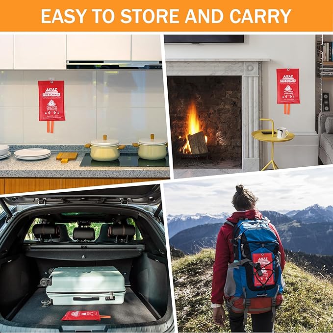 Altaz Fire Blanket Emergency for Home Kitchen - 39.4"x39.4" Flame Suppression Fiberglass Fire Extinguisher for Camping, Grill, Car, Office, Warehouse, Fireplace, Survival, Safety (6 Pack)…