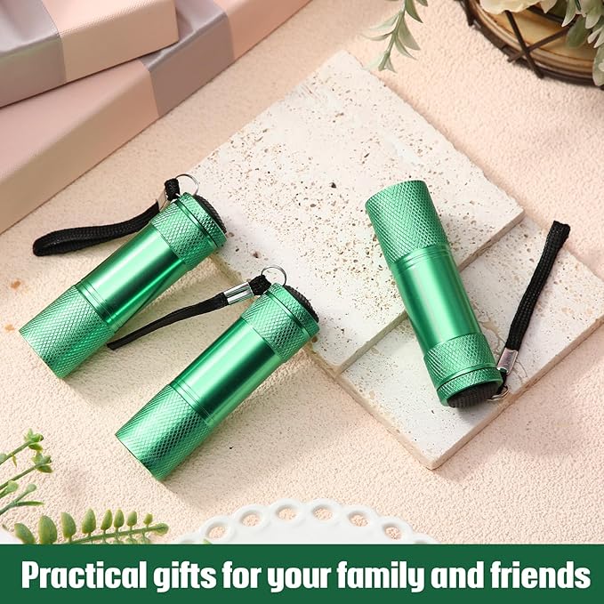 VIHOSE 32 Pcs Mini Flashlights Bulk, Bright Aluminum Handheld Flash Light with Lanyard, Small LED Flashlights for Kids Night Reading Emergency Hurricane Camping Hiking Party Favors(Green)
