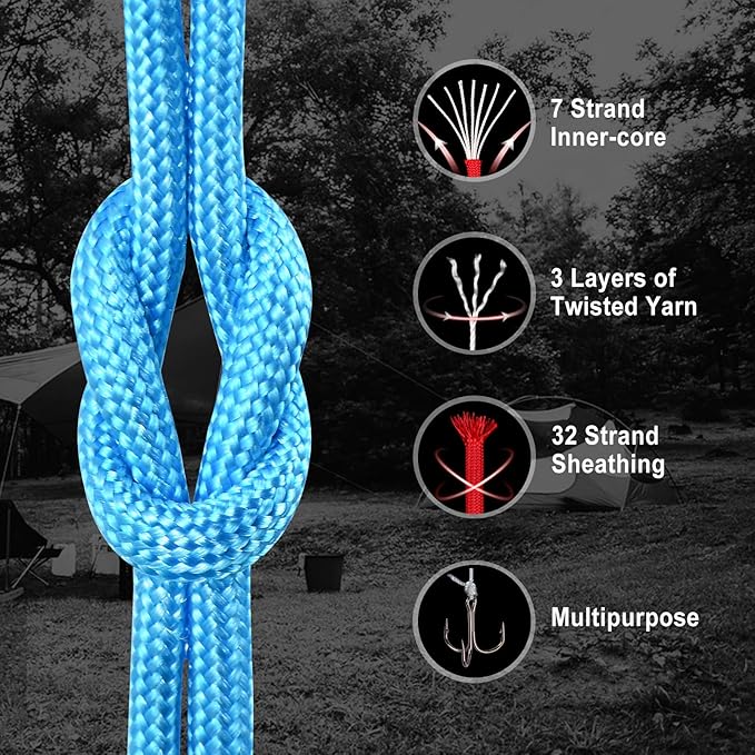 WEREWOLVES Paracord Rope, 7 Strand Type III Parachute Cord 4mm 100ft / 200ft for Crafting, DIY Projects, Survival Bracelets (Sky Blue, 100 ft)