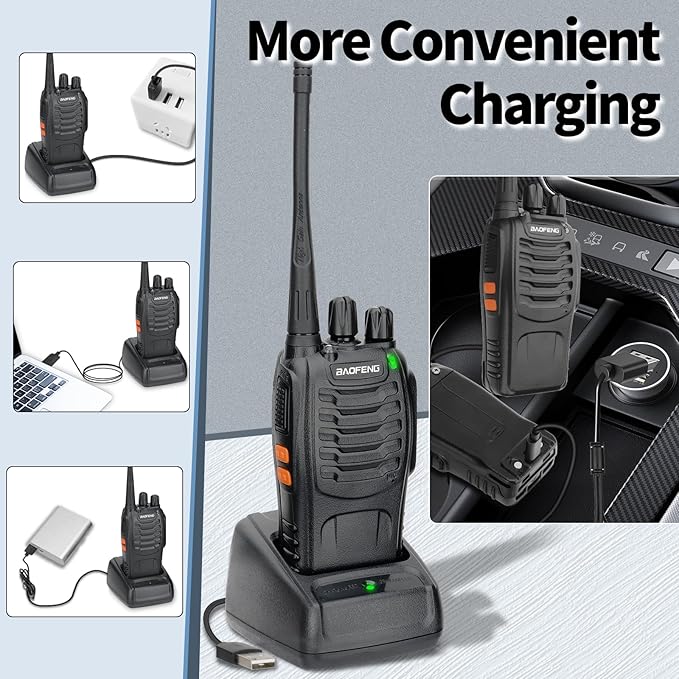 Baofeng Walkie Talkies Long Range for Adults Walkie Talkie with Acoustic Tube Earpiece Rechargeable 2-Way Radios Copy Frequency Handheld Two Way Radio Transceiver Walky Talky with USB Charger