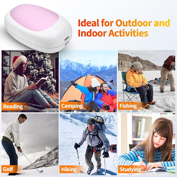 Hand Warmers Rechargeable 2 Pack, Electric Hand Warmer Reusable 4000mAh USB Portable Pocket Warmer, 10 Hrs Lasting Hand Heater for Camping Hiking Hunting Golf Ideal Warm Gift for Women Men