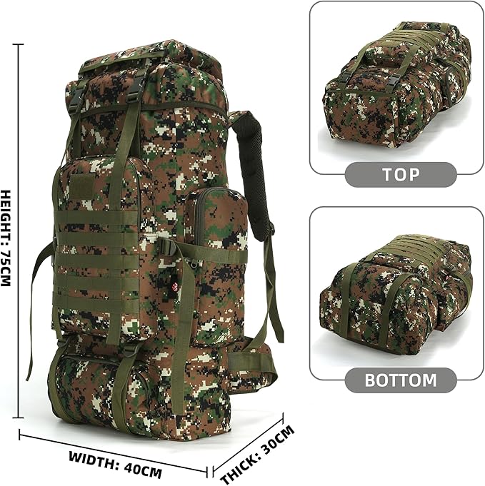 70L Camping Hiking Military Tactical Backpack Outdoor Water-Repellent Adjustable Sport Bags