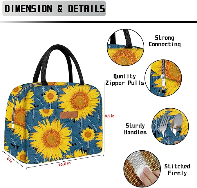 Cute Lunch Bag Women with Placemats, Insulated Lunch Box for Women, Placemats Keep Clean and Hygienic Durable Leakproof Thermal Bag High Capacity for Travel Picnic Insulated Lunch Bag