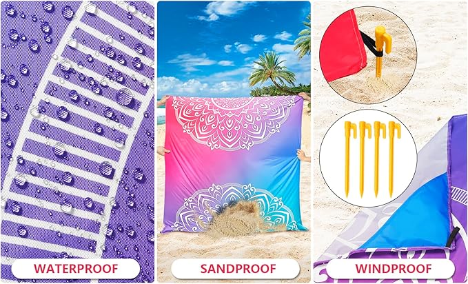 Beach Blanket Waterproof Sandproof Beach Mat 79" X 83" /10'x9'for 2-8 Adults Quick Drying Outdoor Picnic Mat Beach Accessories for Travel, Camping, Hiking