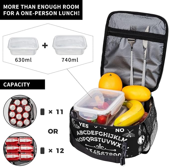 Ouija Board Skull Astrology Insulated Lunch Bag Reusable Cooler Lunch Box Portable Leakproof Thermal Container Tote Bags for Girls Boys School Travel