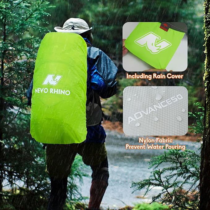 N NEVO RHINO Waterproof Hiking Backpack 50L/60L, Camping Backpack with Rain Cover, Hiking Travel Mountaineering Backpack