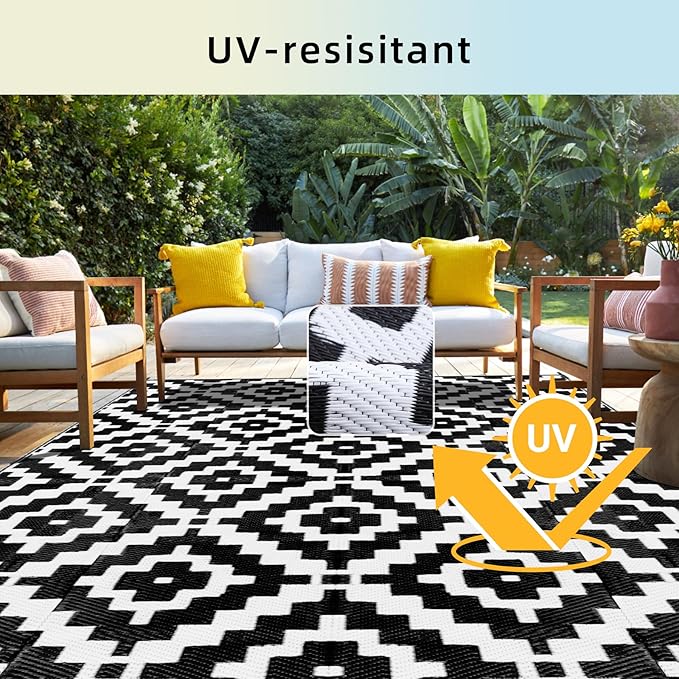 Favoyard Outdoor Rug 4x6 ft Waterproof Reversible Patio Plastic Straw Rugs for Decor Clearance Outside Large RV Camping Area Carpet Mat for Porch Deck Balcony Pool Backyard Picnic Beach Camper Door