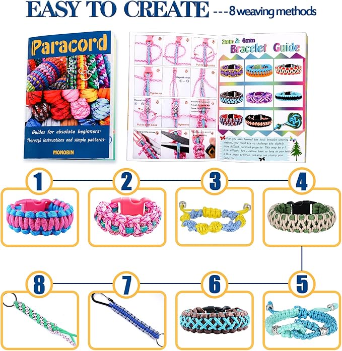 MONOBIN Micro Paracord,2mm 10Colors 20FT Paracord Combo Kit with Paracord Instructions and Charms for Making Paracord Bracelets, Lanyards, Jewelry Making