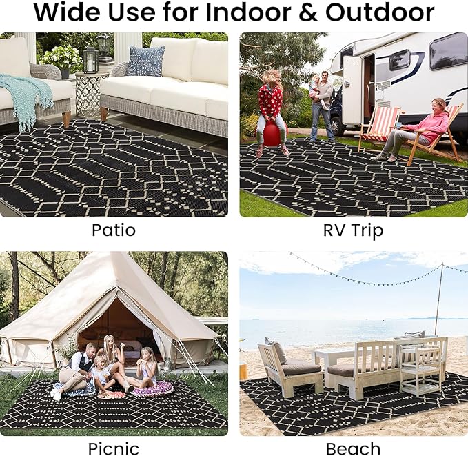 Smiry Outdoor Rug 5x8 ft, Waterproof Reversible Plastic Straw Rugs, Boho Outdoor Area Rug, Outside Floor Mat for Patio, Backyard, Deck, Picnic, Beach, Camping, Beige