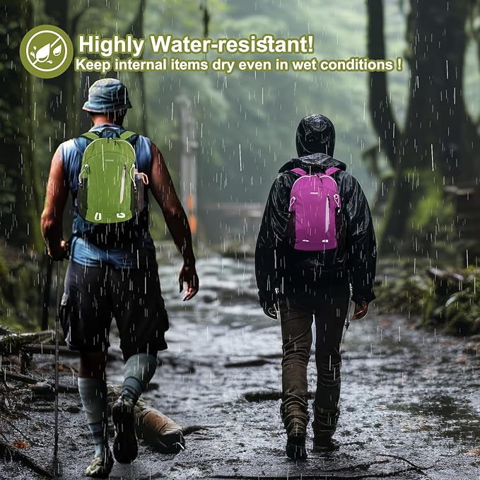 15L Highly Water-resistant Hiking Daypack, Small Backpack Travel Outdoor, Lightweight Day Pack with Tool Loops(Purple)