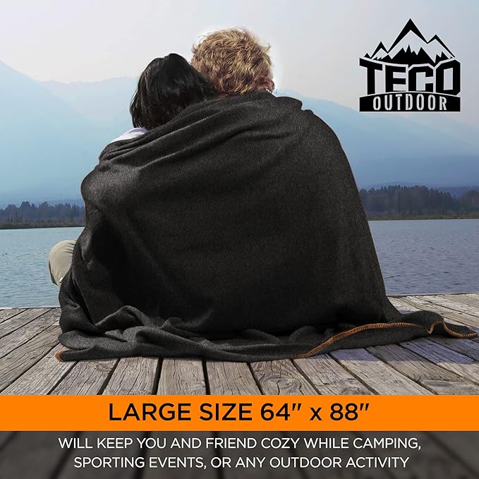 Large Military Wool Blanket by Teco Outdoor- Warm & Thick Emergency Survival Blanket Great for Camping, Outdoors, Sports Events- Washable First-Aid Fire Retardant Throw Blanket- 4.5 lbs, 64" x 88"