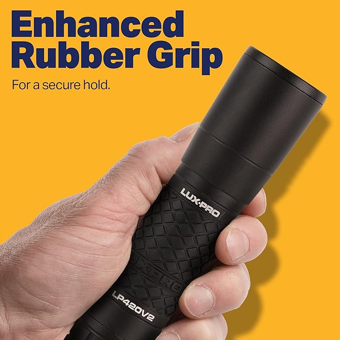 LUXPRO 300 Lumen LED Handheld Flashlight - Feature Enhanced Rubber Grip and Aircraft-Grade Aluminum - Pocket-Sized Camping Accessories with Wrist Lanyard - Batteries Included