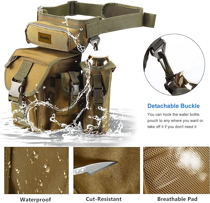 Jueachy Drop Leg Bag for Men Tactical Metal Detecting Thigh Pack with Water Bottle Pouch
