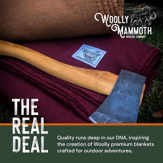 Woolly Mammoth Merino Wool Blanket - Large 66" x 90", 4LBS Camp Blanket | Throw for The Cabin, Cold Weather, Emergency, Dog Camping Gear, Hiking, Survival, Army, Outside, Outdoors – Burgundy