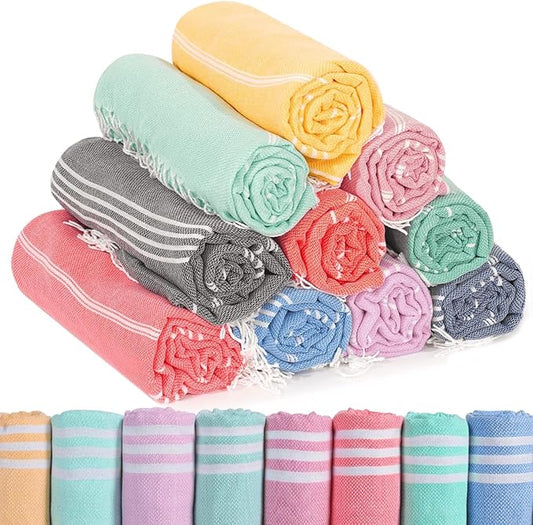24 Packs Turkish Beach Towels Set Adult Pool Swim Towel Bulk Yoga Blanket Oversized Sand Free Quick Dry Lightweight Extra Large Fast Drying Travel Towels Camping Blanket Vacation Must Haves