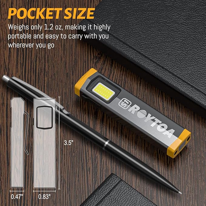 Mini Flashlight, Rechargeable Flashlights 300 Lumens Pocket EDC Flashlight with Magnetic Base Small Handheld Flashlight with Clip for Camping, Outdoor, Emergency