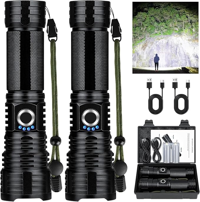 Flashlights High Lumens Rechargeable, 990000 Lumens Super Bright LED Powerful Flashlight, 5 Modes Flash Light, IPX6 Waterproof High Powered Flashlights for Home Camping