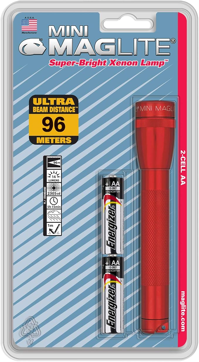 Maglite Mini Incandescent 2-Cell AA Flashlight, Red