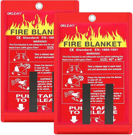 Fire Blanket - 2 Pack - 40" x 40" Emergency Fire Blanket for Home and Kitchen, Suppression Flame Retardant Emergency Fire Blanket for Camping, Grill, Kitchen, Home, Car, School, Warehouse