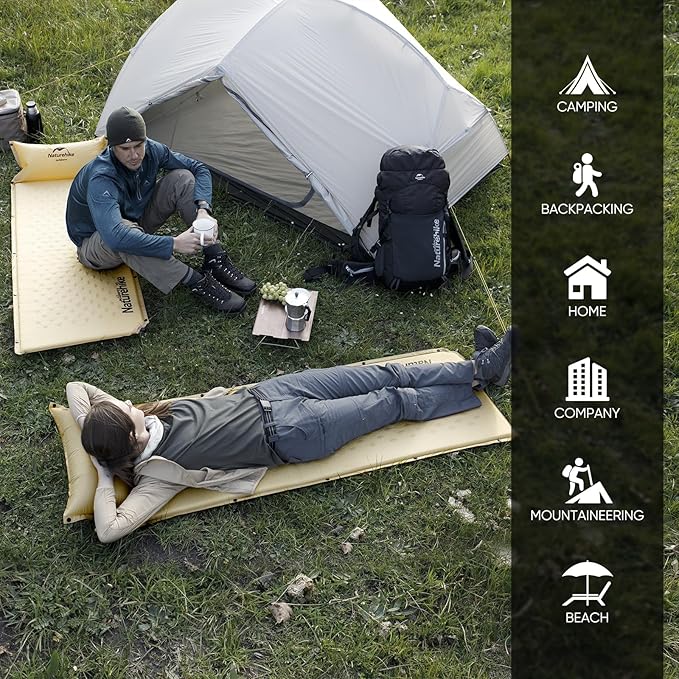 Naturehike Self-Inflating Double Sleeping Pad, Camping Mattress 2 Person, Ultralight Memory Foam Pad with Pillow, Fast Inflating, Patchwork Sleeping Pad for Camping, Hiking, RV Camping, Full, Yellow