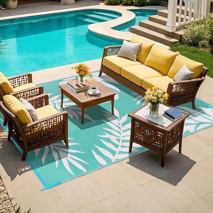 Outdoor Rugs Patio Camping Waterproof - 4x6 Plastic Straw Patio Rug Portable for Campers, Outside RVs Mat, Outdoor Area Carpet for Patios Clearance, Backyard Porch, Balcony, Picnic