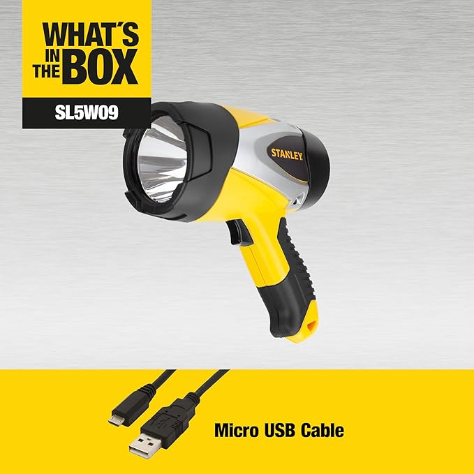 STANLEY SL5W09 Rechargeable 1000 Lumen Lithium Ion Ultra Bright LED Spotlight Flashlight