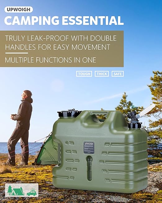 5 Gallon Water Jug, Camping Water Container,Truly No Leakage Water Storage,Large Military Green Water Tank,BPA Free Portable Emergency Water Containers for Outdoors Hiking Accessories
