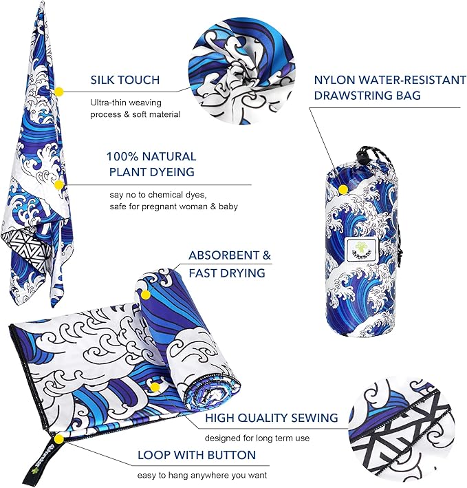 4Monster Microfiber Beach Towel Quick Dry,Super Absorbent Lightweight Travel Towel for Swimmers, Sand Free Camping Towel, Beach Towels for Pool, Swim, Water Sports,Yoga,Gym,Backpacking