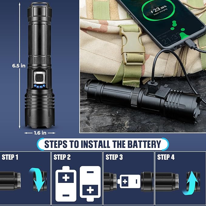 Rechargeable LED Flashlights High Lumens, 990,000 Lumens Super Bright Flashlights with 5 Modes, Waterproof Powerful Flash Light Multifunctional Flashlights for Home Camping(2 Pack)