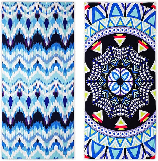 Microfiber Beach Towels 2 Packs, Oversized Quick-Dry Towels for Adults, Lightweight Thin Towels (72" x 36") for Swimming, Beach, Camping