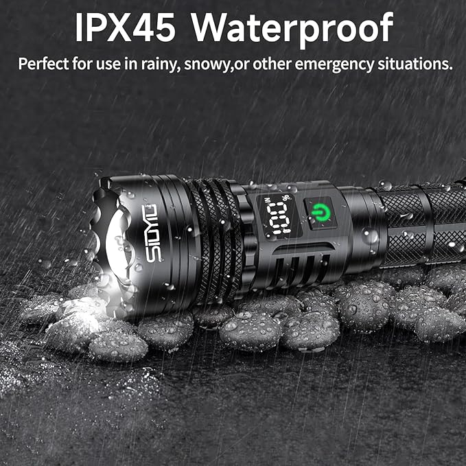 Flashlights High Lumens Tactical, Rechargeable Flashlight, 200000 Lumens Super Bright Flash Light, IPX45 Waterproof, 5 Modes Flash Lights for Camping, Emergency, Outdoor, Home