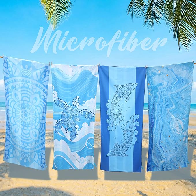 FISHEAL Sand Free Beach Towel Set - 2 Pack Microfiber Extra Large Oversized 71"x32" Absorbent Lightweight Towels Thin Fast Drying Vacation Cruise Swim Pool Necessities Must Haves