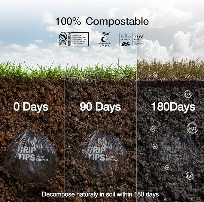 TRIPTIPS Biodegradable Portable Toilet Bags 8 gallon|40 Count Camping Toilet Bags for Portable Potty,Leak-Proof 100% Compostable Toilet Bags 5 Gallon Bucket,Toilet Waste Bags for Outdoors