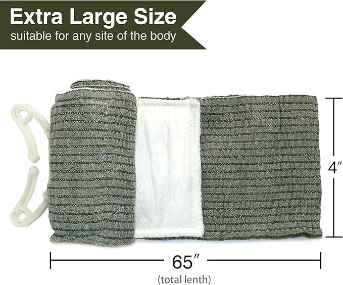 RISEN Israeli Bandage Vacuum Sterile Compression Bandages for First Aid Emergency Battle Wound Dressing Self-Rescue, 4 Inch, 2 Pack