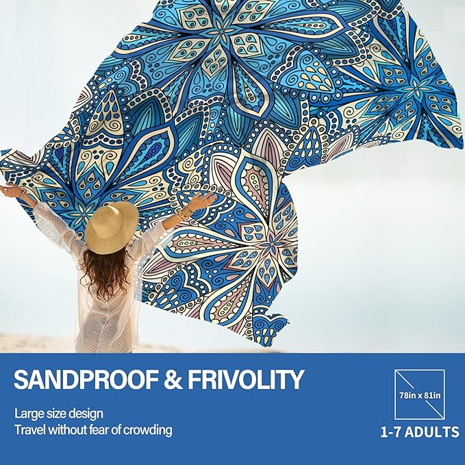 Beach Blanket Oversized Extra Large 78" X 81",Waterproof Sandproof Beach Blanket 1-7 Adults Lightweight Durable for Travel Camping Hiking Picnic